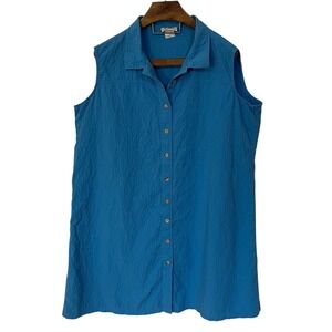 The Vermont Company Store Blue Sleeveless Button up Seersucker Dress Cottage 3X